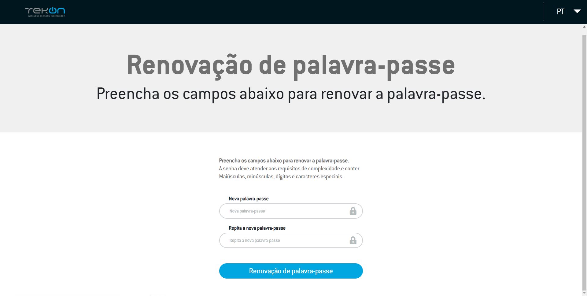 página recuperação de password tekon iot platform