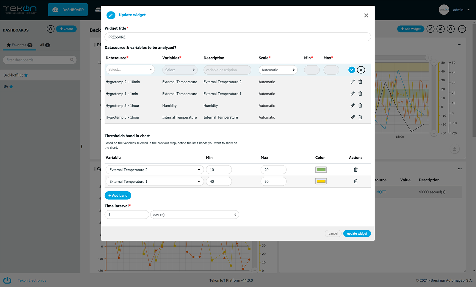 graphic bands configuration Tekon IoT Platform