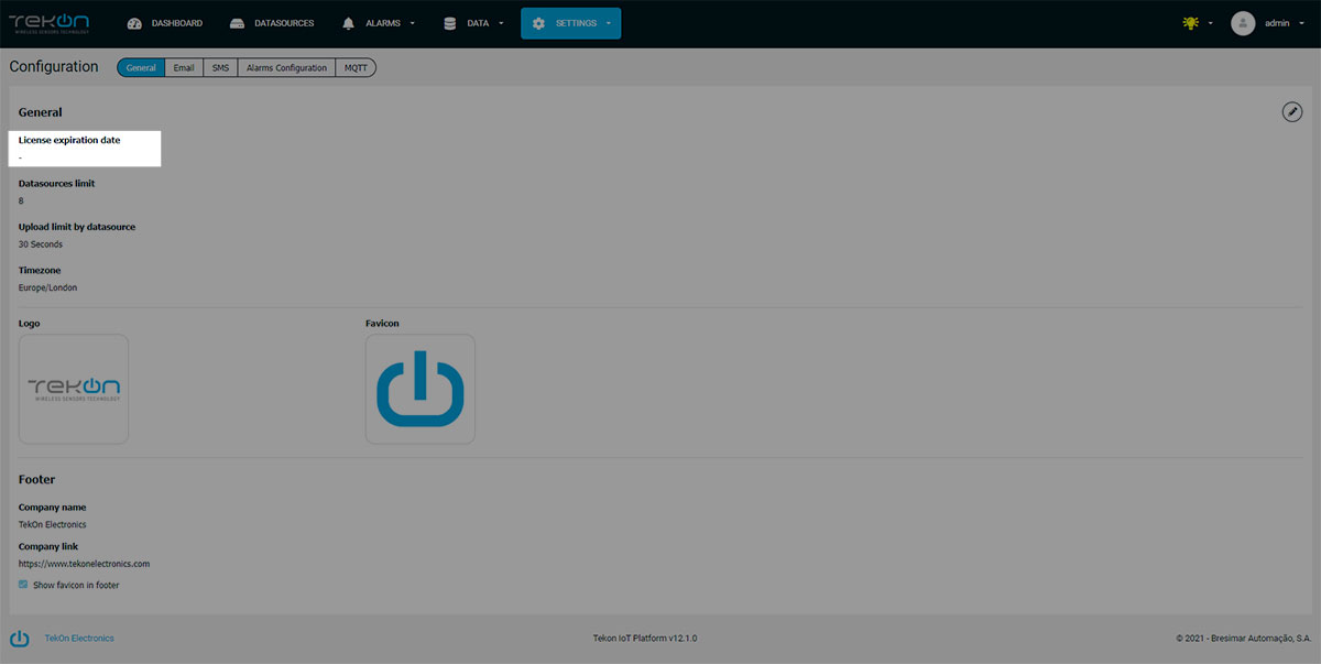 expiração da licença Tekon IoT Platform