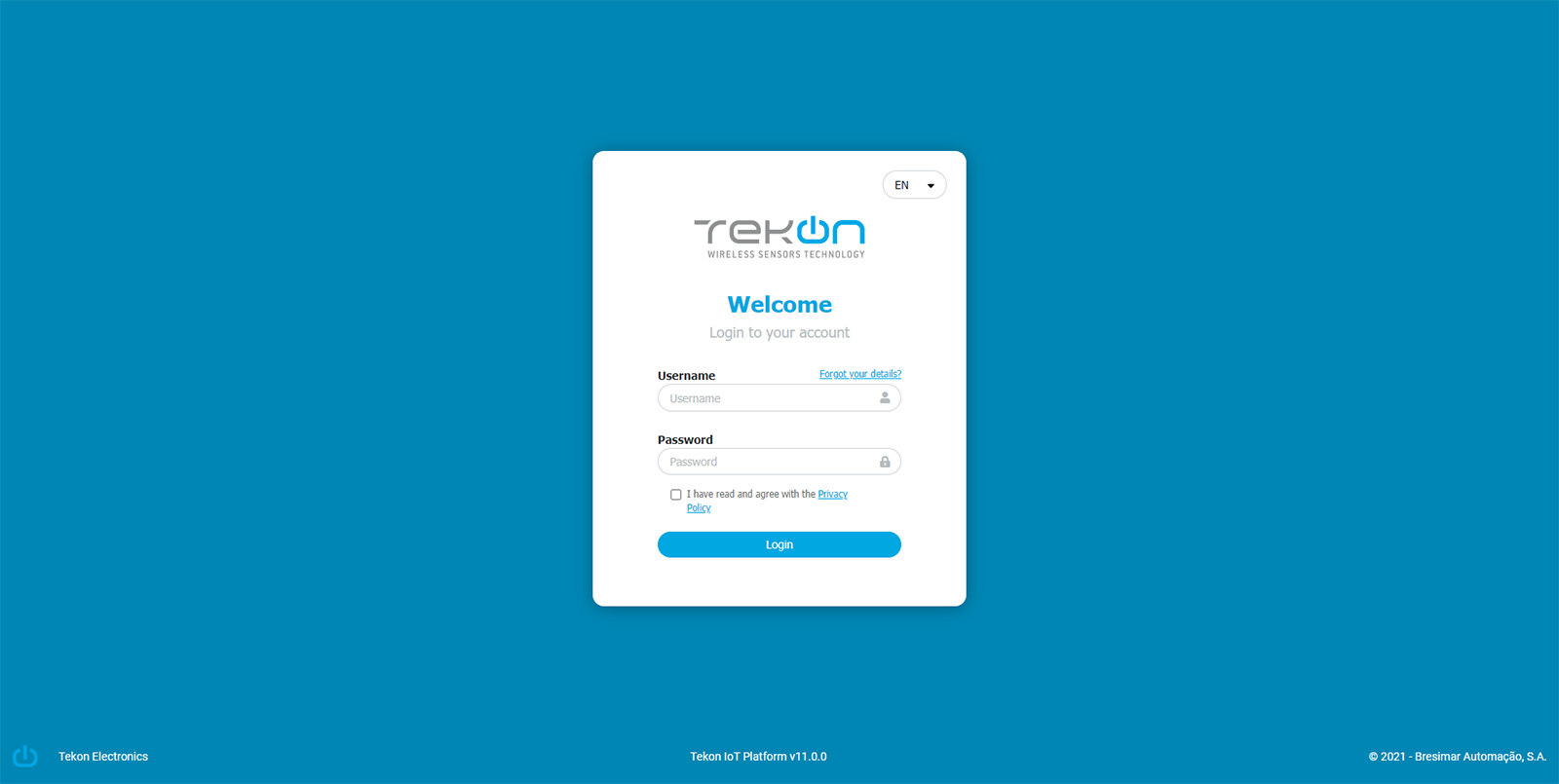 login window Tekon IoT Platform
