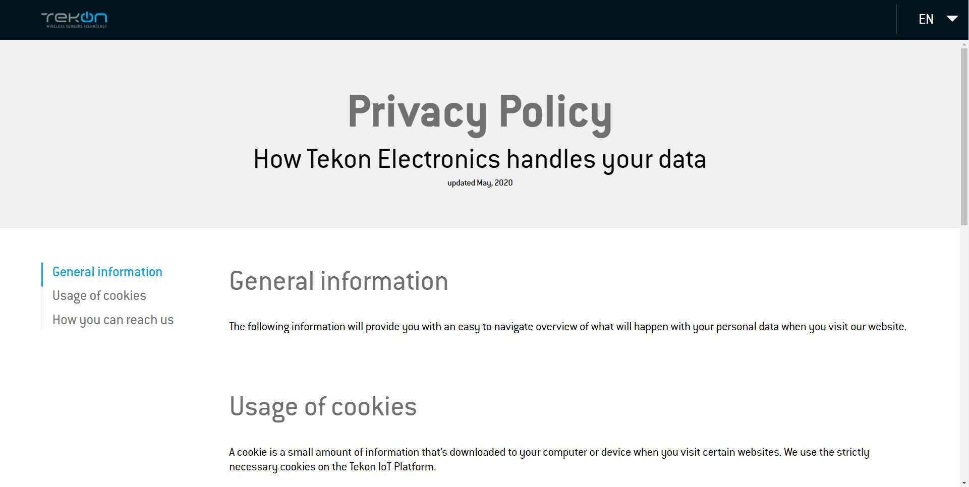 privacy policy Tekon IoT Platform