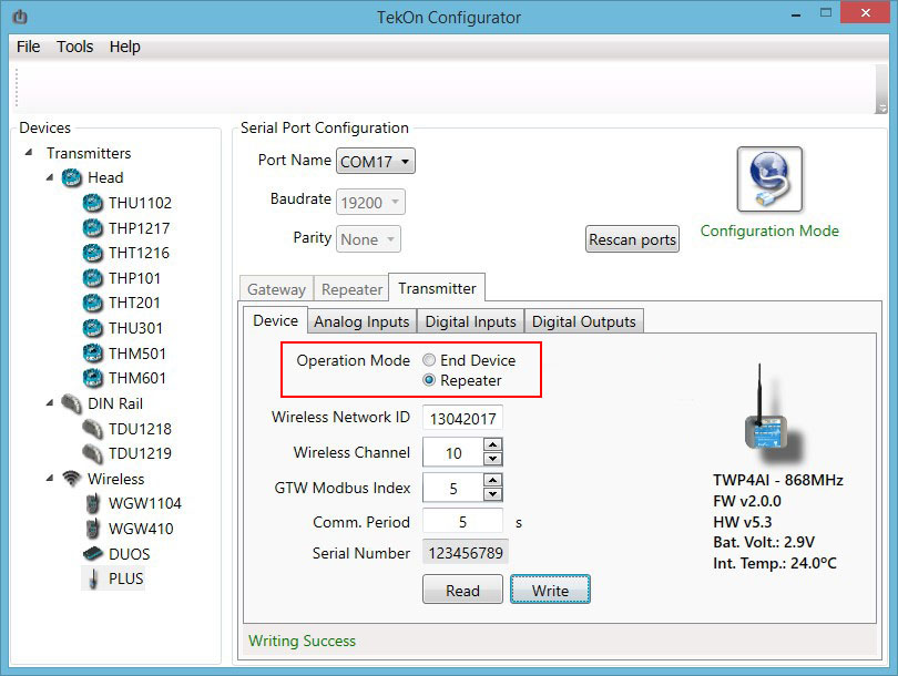 Tekon Configurator PLUS transmitter