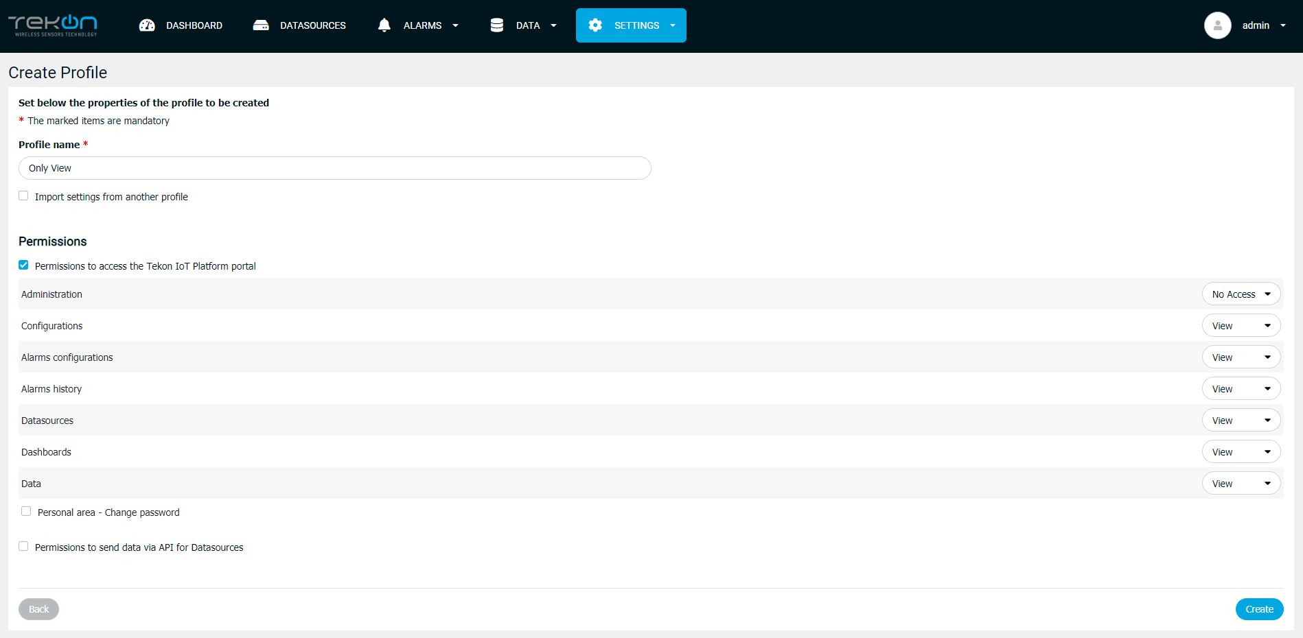 profile and user management Tekon IoT Platform