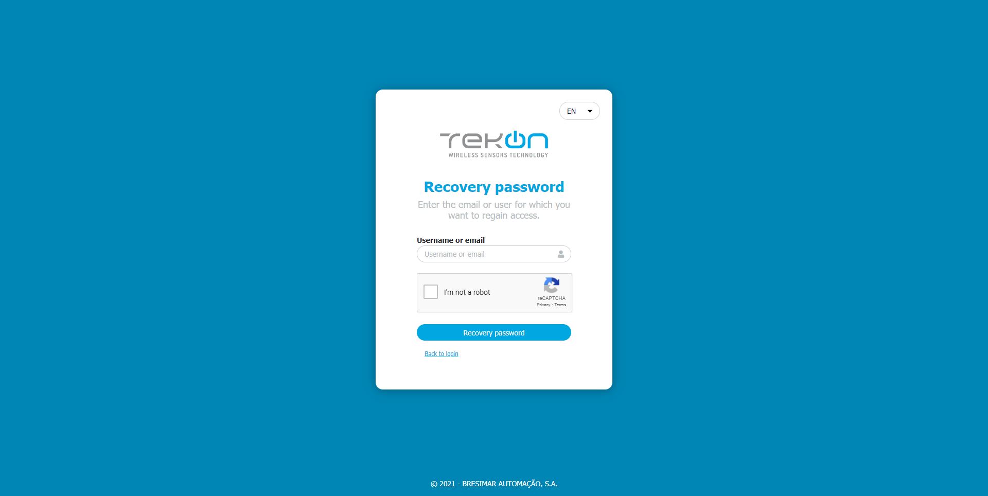 password recover tekon iot platform