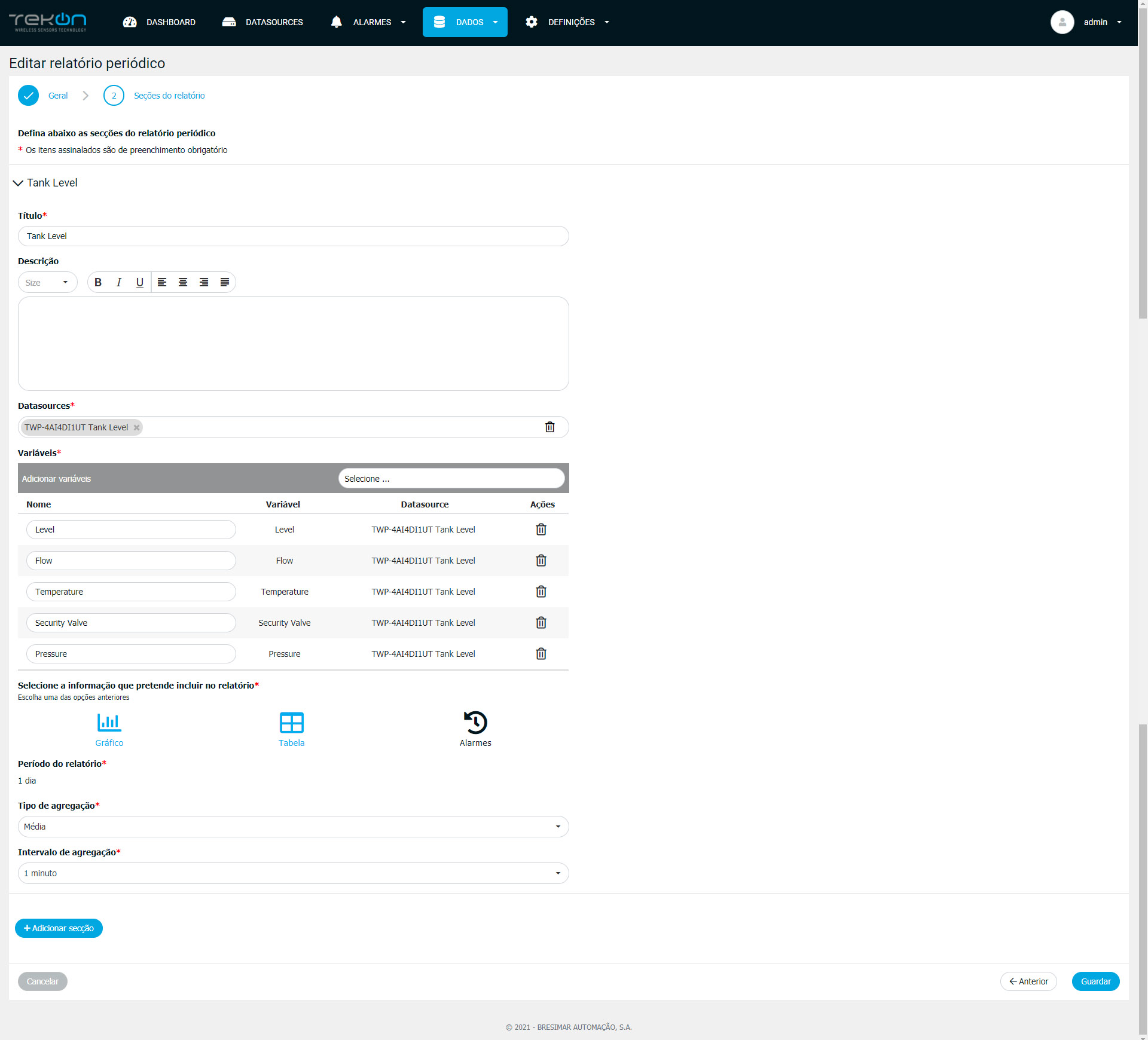 relatórios periódicos Tekon IoT Platform