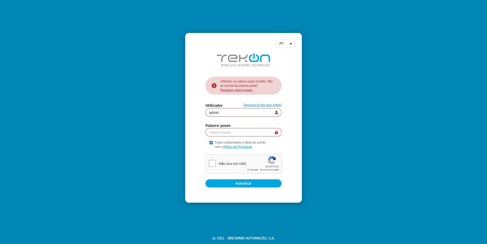 tentativas de login tekon iot platform